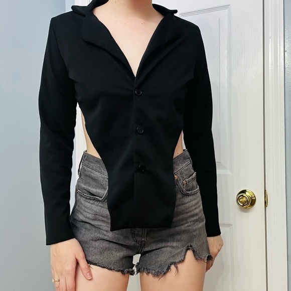 Y2K Madrag Vest Cut Out Black Collared Crop Top Sexy Layering Size Small - Picture 1 of 7